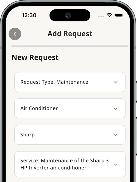 UniFix app service request form for booking technicians